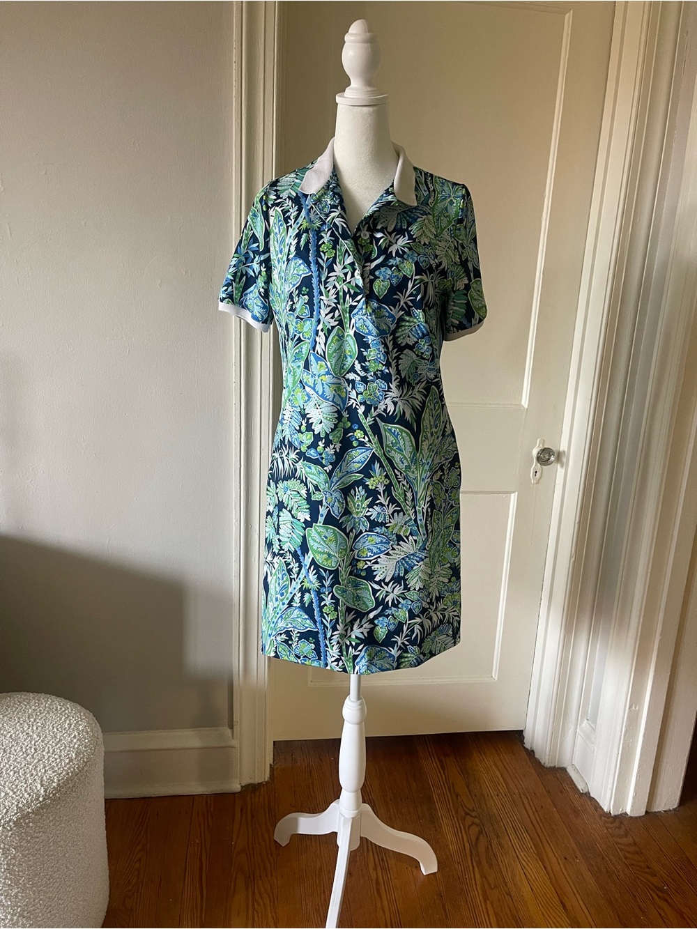 Gretchen Scott Designs Blue & Green Floral Golf/Tennis Polo Dress,